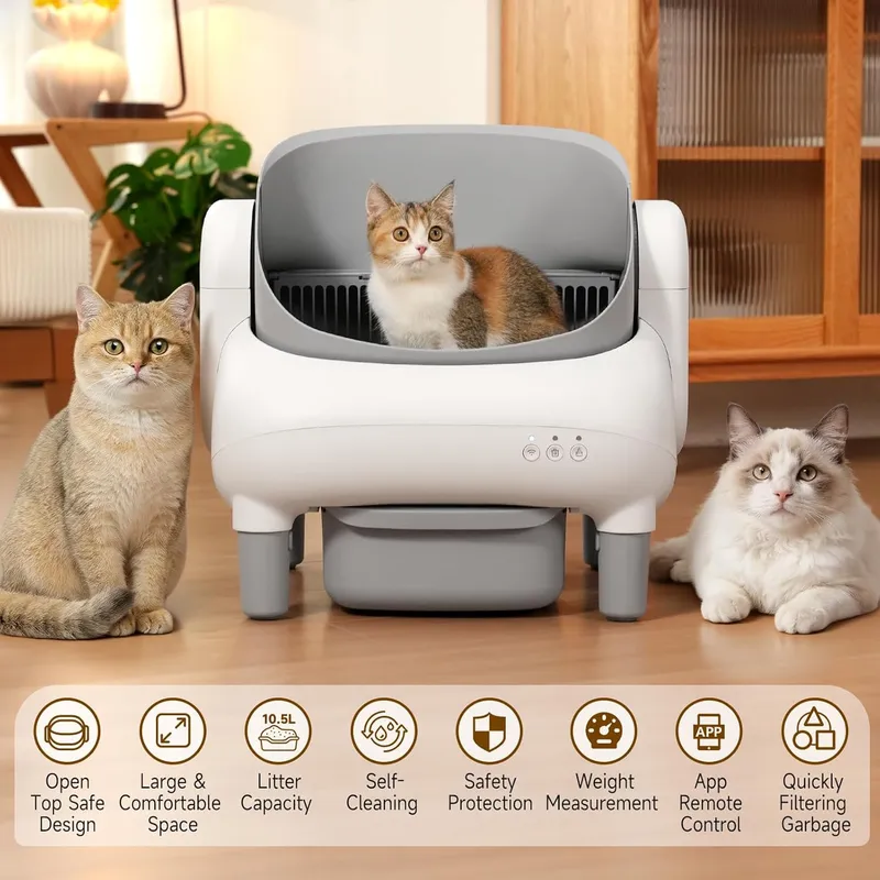 Hazrela Self Cleaning Litter Box for Multiple Cats with Open Top Design